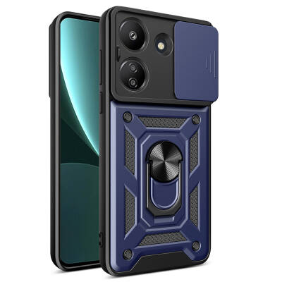 Xiaomi Poco C65 Case Magnetic Stand Camera Protector Zore Sliding Vega Cover Blue