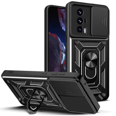 Xiaomi Poco F5 Pro Case Magnetic Stand Camera Protector Zore Sliding Vega Cover Black