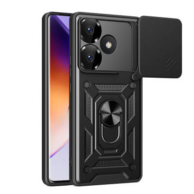 Xiaomi Poco F6 Case Magnetic Stand Camera Protection Zore Sliding Vega Cover Black