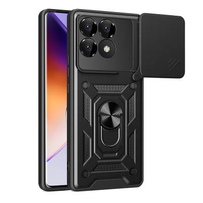 Xiaomi Poco F6 Pro Kılıf Magnetik Standlı Kamera Korumalı Zore Sürgülü Vega Kapak Siyah