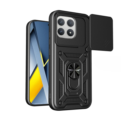 Xiaomi Poco F8 Pro Case with Magnetic Stand and Camera Protection Zore Sliding Vega Cover Black