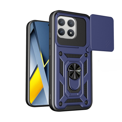 Xiaomi Poco F8 Pro Case with Magnetic Stand and Camera Protection Zore Sliding Vega Cover Blue