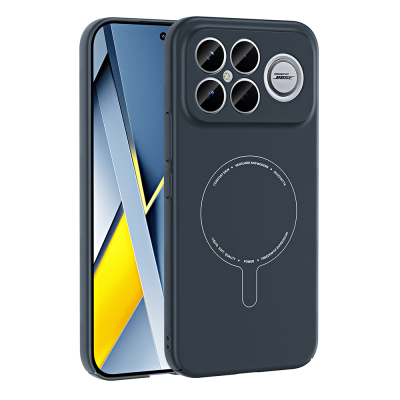 Xiaomi Poco F8 Ultra Case with M-Safe Charging Feature and Camera Protection - Zore Elio Hard PC Cover Navy blue