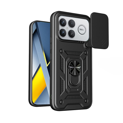 Xiaomi Poco F8 Ultra Case with Magnetic Stand and Camera Protection Zore Sliding Vega Cover Black