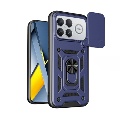 Xiaomi Poco F8 Ultra Case with Magnetic Stand and Camera Protection Zore Sliding Vega Cover Blue