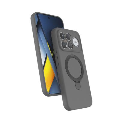 Xiaomi Poco F8 Ultra Kılıf M-safe Şarj Özellikli Standlı Zore Samara Kapak Titanyum-Gri