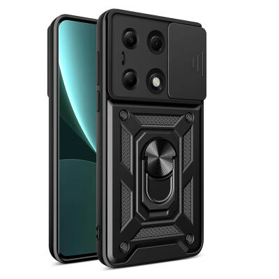 Xiaomi Poco M6 Pro 4G Case with Magnetic Stand Camera Protection Zore Sliding Vega Cover Black