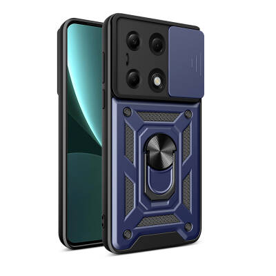 Xiaomi Poco M6 Pro 4G Case with Magnetic Stand Camera Protection Zore Sliding Vega Cover Blue