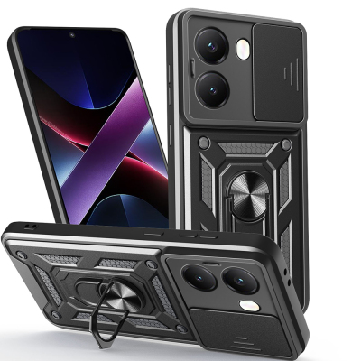Xiaomi Poco X7 Pro Kılıf Magnetik Standlı Kamera Korumalı Zore Sürgülü Vega Kapak Siyah