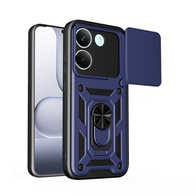 Xiaomi Poco X8 Pro Case with Magnetic Stand and Camera Protection - Zore Sliding Vega Cover Blue