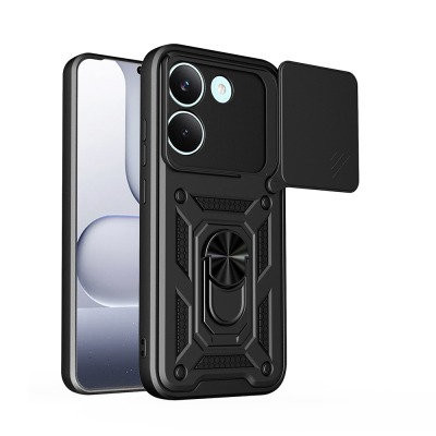 Xiaomi Poco X8 Pro Kılıf Magnetik Standlı Kamera Korumalı Zore Sürgülü Vega Kapak Siyah