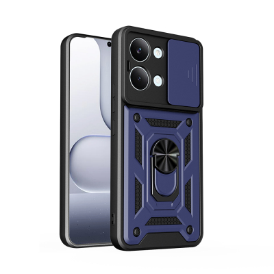 Xiaomi Poco X8 Pro Max Case with Magnetic Stand and Camera Protection - Zore Sliding Vega Cover Blue