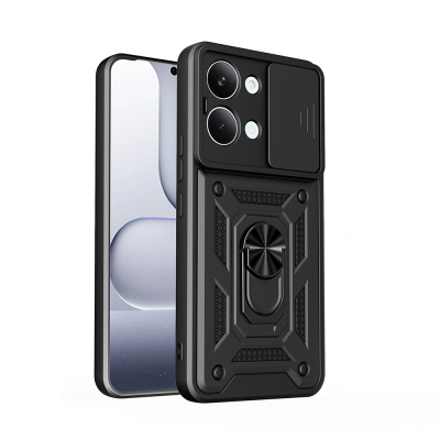 Xiaomi Poco X8 Pro Max Kılıf Magnetik Standlı Kamera Korumalı Zore Sürgülü Vega Kapak Siyah