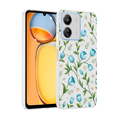 Xiaomi Redmi 13C Kılıf Kamera Korumalı Desenli Zore Klip Kapak Mavi Lale