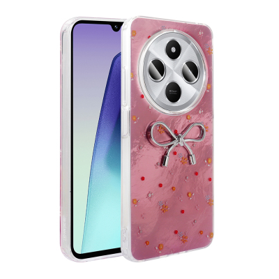 Xiaomi Redmi 14C 4G Case Camera Protection Figured Zore Ponti Silicone Cover Açık Pembe