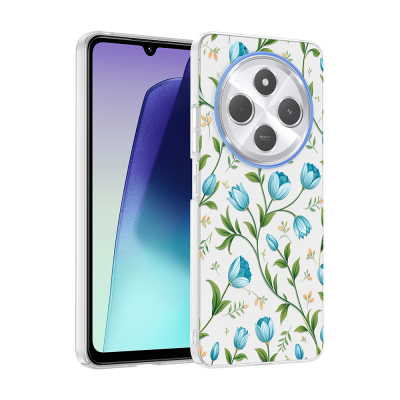 Xiaomi Redmi 14C 4G Case with Camera Protector, Patterned Zore Clip Cover Mavi Lale