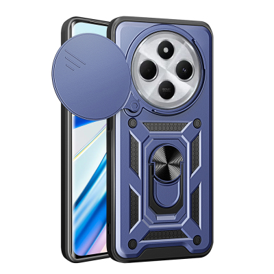 Xiaomi Redmi 14C 4G Case with Magnetic Stand Camera Protection Zore Sliding Vega Cover Blue