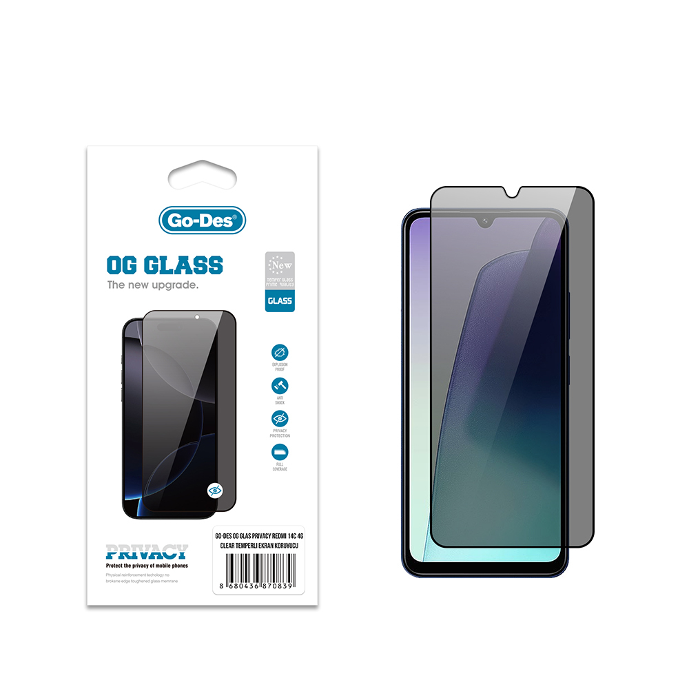 Xiaomi Redmi 14C 4G Go Des OG Glass Privacy Antistatik Temperli Cam Ekran Koruyucu - 2