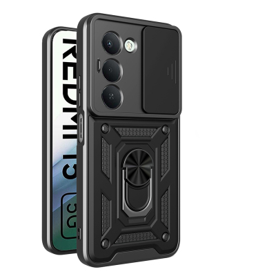 Xiaomi Redmi 15 Case Magnetic Stand Camera Protection Zore Sliding Vega Cover Black