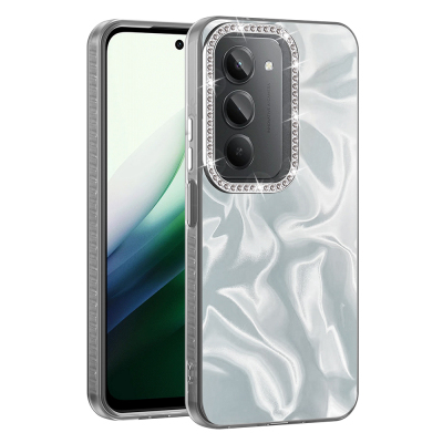 Xiaomi Redmi 15 Case with Airbag, Shiny Stone Detail Design, Zore Esila Cover White