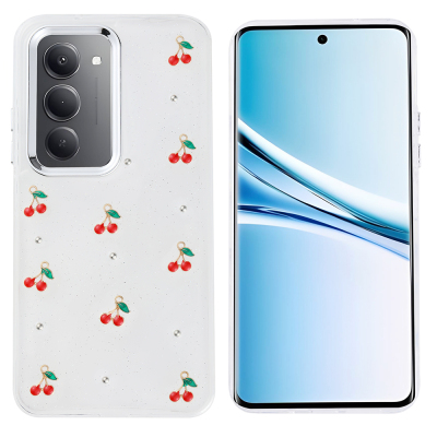 Xiaomi Redmi 15 Kılıf Airbag Tasarımlı Simli Şeffaf Zore Kutup Kapak Kiraz