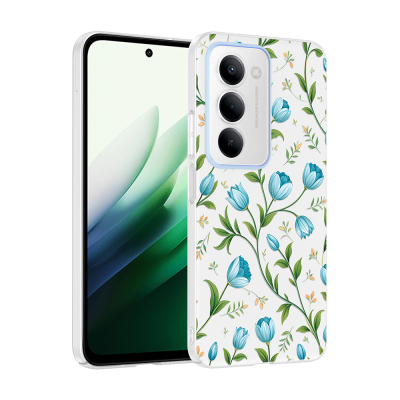 Xiaomi Redmi 15 Kılıf Kamera Korumalı Desenli Zore Klip Kapak Mavi Lale