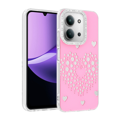 Xiaomi Redmi 15C Case Rhinestone Embellishment Zore Rivas Hard PC Cover Pink