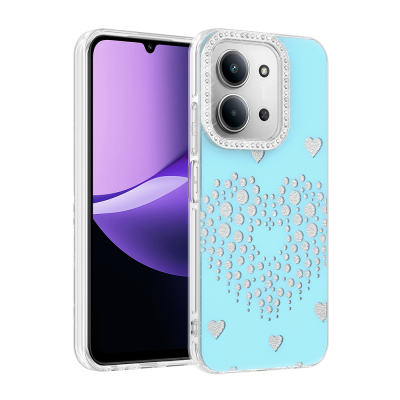 Xiaomi Redmi 15C Case Rhinestone Embellishment Zore Rivas Hard PC Cover Blue