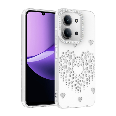 Xiaomi Redmi 15C Case Rhinestone Embellishment Zore Rivas Hard PC Cover White