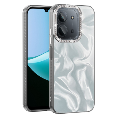 Xiaomi Redmi 15C Case with Airbag, Glossy Stone Detail Design, Zore Esila Cover White