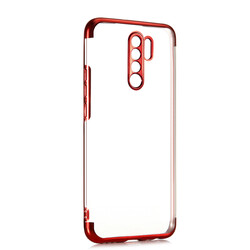 Xiaomi Redmi 9 Case Zore Dört Köşeli Lazer Silicon Cover Red