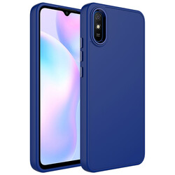 Xiaomi Redmi 9A Case Metal Frame and Button Design Silicone Zore Luna Cover Navy blue