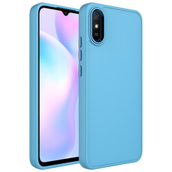 Xiaomi Redmi 9A Case Metal Frame and Button Design Silicone Zore Luna Cover Sierra Mavi