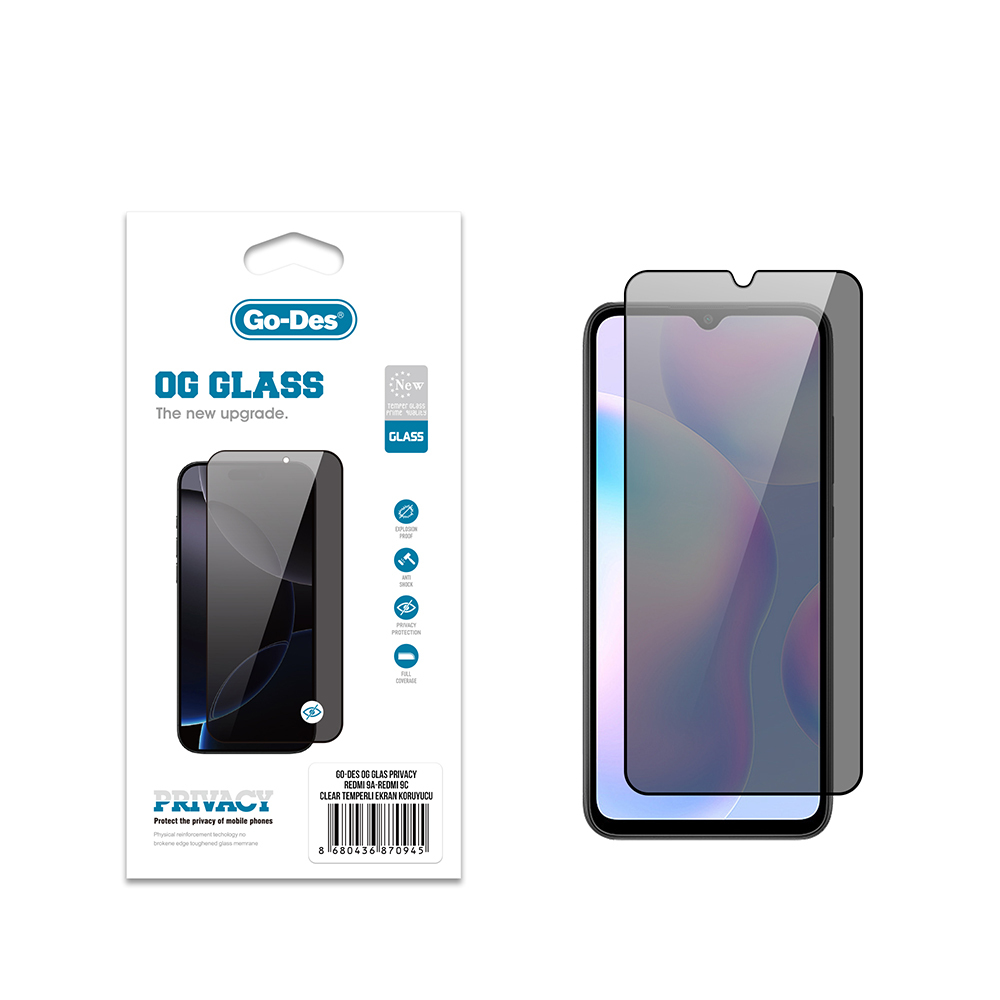 Xiaomi Redmi 9A Go Des OG Glass Privacy Antistatik Temperli Cam Ekran Koruyucu - 1