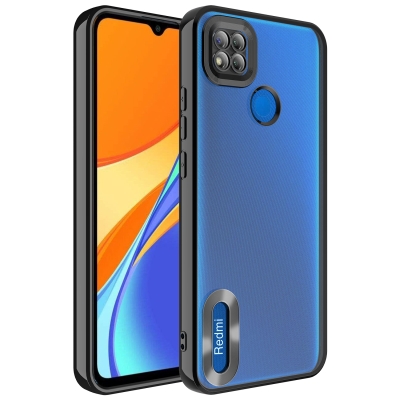 Xiaomi Redmi 9C Case Camera Protected Zore Omega Cover with Showing Logo Black