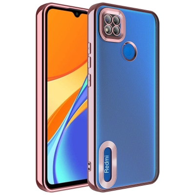 Xiaomi Redmi 9C Case Camera Protected Zore Omega Cover with Showing Logo Rose Gold