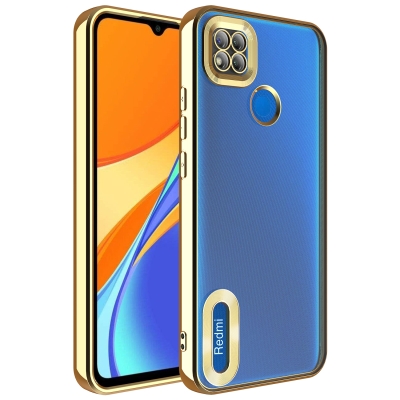 Xiaomi Redmi 9C Case Camera Protected Zore Omega Cover with Showing Logo Gold