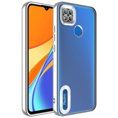 Xiaomi Redmi 9C Case Camera Protected Zore Omega Cover with Showing Logo Silver