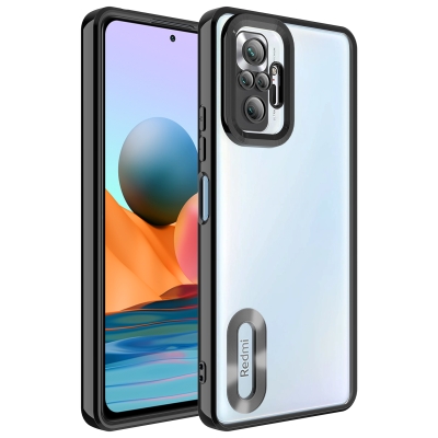 Xiaomi Redmi Note 10 Pro Case Camera Protected Zore Omega Cover with Showing Logo Black