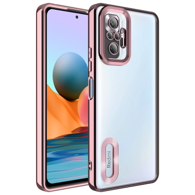 Xiaomi Redmi Note 10 Pro Case Camera Protected Zore Omega Cover with Showing Logo Rose Gold