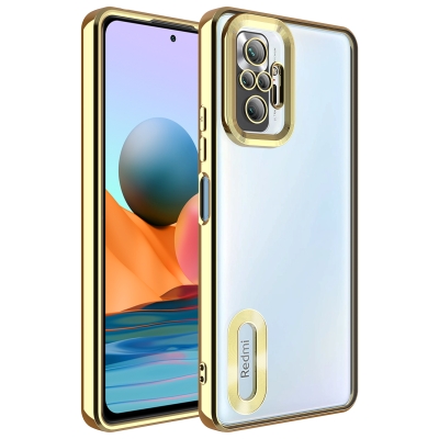 Xiaomi Redmi Note 10 Pro Case Camera Protected Zore Omega Cover with Showing Logo Gold