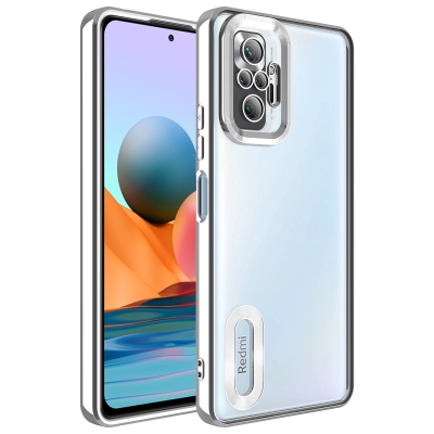 Xiaomi Redmi Note 10 Pro Case Camera Protected Zore Omega Cover with Showing Logo Silver