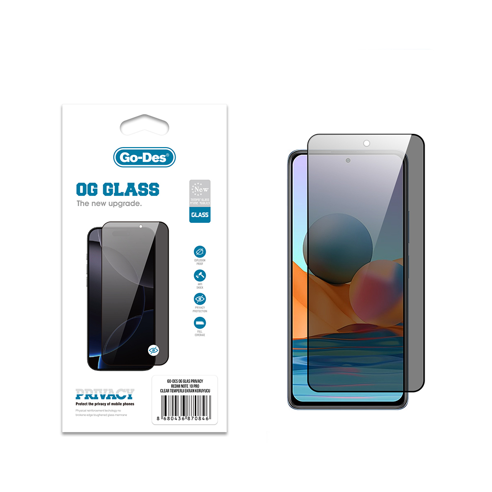 Xiaomi Redmi Note 10 Pro Go Des OG Glass Privacy Antistatik Temperli Cam Ekran Koruyucu - 1