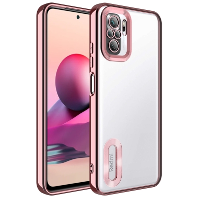 Xiaomi Redmi Note 10S Case Camera Protected Zore Omega Cover with Showing Logo Rose Gold