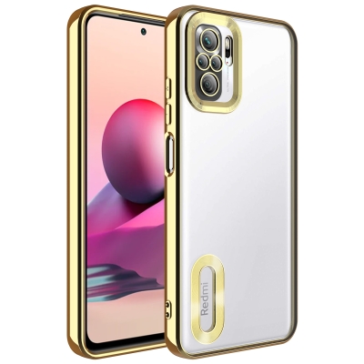 Xiaomi Redmi Note 10S Case Camera Protected Zore Omega Cover with Showing Logo Gold