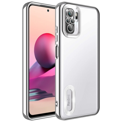 Xiaomi Redmi Note 10S Case Camera Protected Zore Omega Cover with Showing Logo Silver