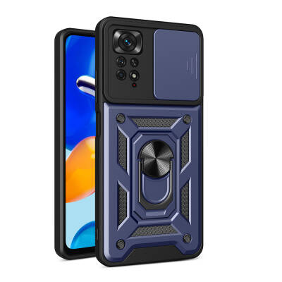 Xiaomi Redmi Note 11 Pro 4G Case Magnetic Stand Camera Protector Zore Sliding Vega Cover Blue