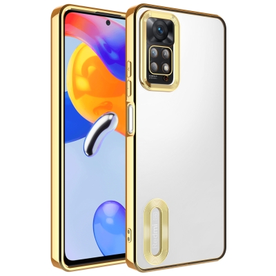 Xiaomi Redmi Note 11 Pro 5G Case Camera Protected Zore Omega Cover with Showing Logo Gold