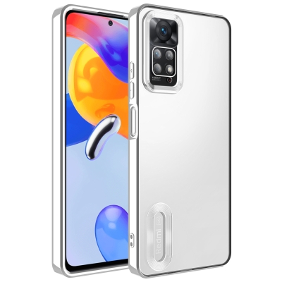 Xiaomi Redmi Note 11 Pro 5G Case Camera Protected Zore Omega Cover with Showing Logo Silver