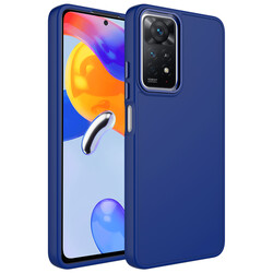 Xiaomi Redmi Note 11S Global Case Metal Frame and Button Design Silicone Zore Luna Cover Navy blue